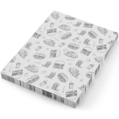 Backpapier für Pommes Frites Snacks 20x25 cm Fast Food Muster - 500 Stück