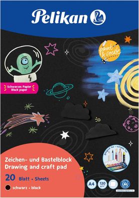 Pelikan 101578 schwarzer Zeichen und Bastelblock A4, 120g; ², 20 Blatt, 1 Stück