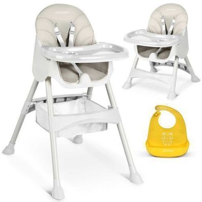 Milo Ricokids Hochstuhl mit Tisch und Lätzchen, grau