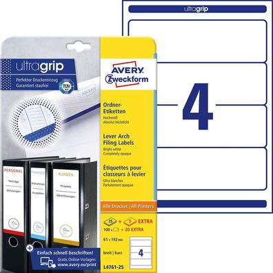 Avery Zweckform L4761-25 Ordnerrücken Etiketten (A4, 120 Rückenschilder, breit/kurz,