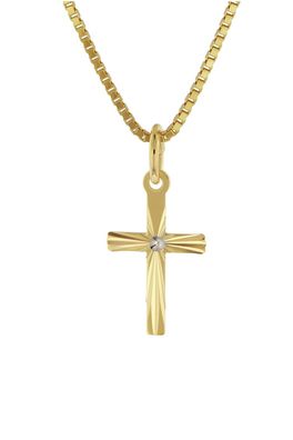 trendor Schmuck Kreuz-Anhänger für Kinder Gold 585 mit Vergoldeter Silberkette 51954