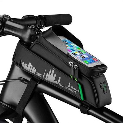 Fahrradrahmentasche mit Handy- und Navigationsfach, schwarz