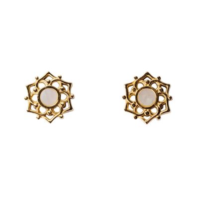 Holzkern Schmuck Damen-Ohrringe Ohrstecker Composition Weisses Perlmut/Goldfarben