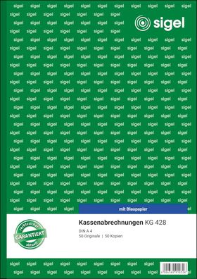 SIGEL KG428 Kassenabrechnung A4, 2x50 Blatt, mit Blaupapier, ultrafeiner Mikroperfora