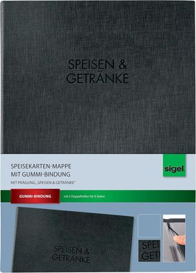 SIGEL SM111 Speisekarten-Mappe mit Gummi-Bindung für A4, schwarz mit eleganter Leinen