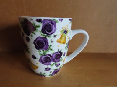 Tasse Becher hohe Tasse mit lila Rosen u. Glocken Adler -70 Jahre Adler