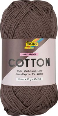 folia 25985 - Cotton DARK BROWN, 50 g Wolle zum Häkeln und Stricken, ca. 150 m, Stric