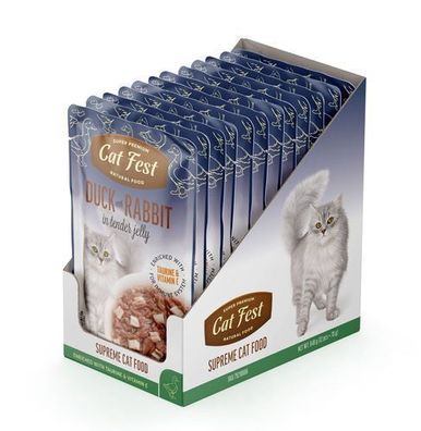 12 * Cat Fest Katzenfutter-Tütchen „Ente mit Kaninchen in Gelee“, 70 g
