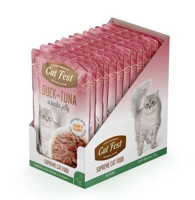 12 * Cat Fest Katzenfutter im Beutel: Ente mit Thunfisch in Gelee, 70 g