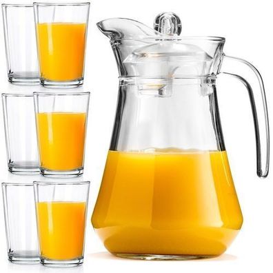 Glaskrug mit Deckel 1,4 l + 6 Gläser 200 ml