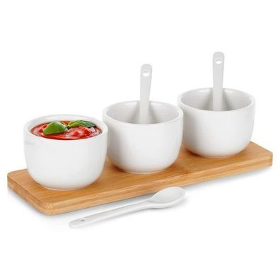 Snackschalen mit Löffeln, Keramik, weiß, 90 ml, 7 Stück