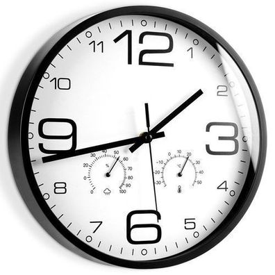 Weiße Wanduhr mit Thermometer und Hygrometer, 30 cm