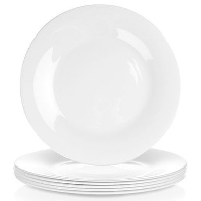 Flache Glas-Essteller, weiß, 25,5 cm, 6 Stück