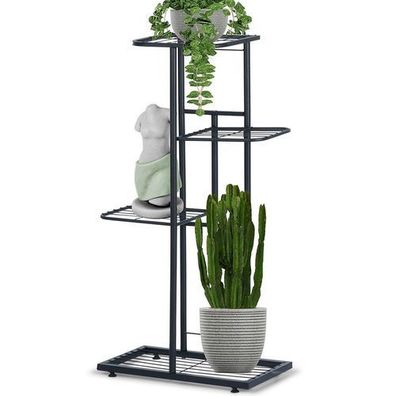 Schwarzer Blumenständer aus Metall, 4-stöckig, 80 cm