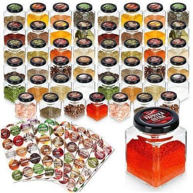 Gewürzbehälter aus Glas, 100 ml, 48 Stück + 180 Aufkleber