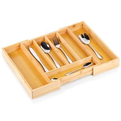 Ausziehbarer Besteckschubladeneinsatz aus Bambus, 28-45 x 33,5 cm