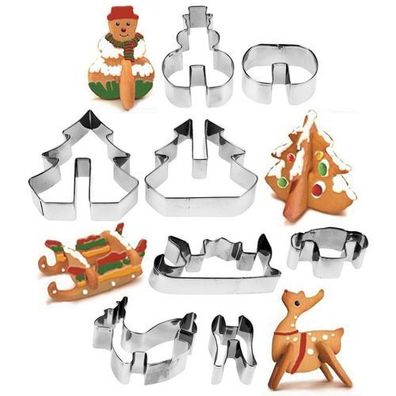 Weihnachtsplätzchenausstecher aus Stahl, 3D, 8 Stück