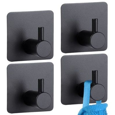 Selbstklebender Kleiderhaken, Stahl, schwarz, 4 Stück