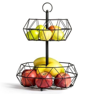 Schwarzer Obstkorb aus Metall, 2-stöckig