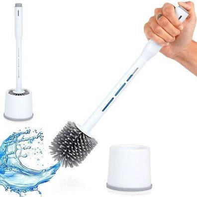 Silikon-Toilettenbürste mit Ständer und Flüssigkeitsspender, weiß, 40 cm