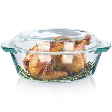 ofenfeste Glasform mit Deckel, 2 l + 750 ml