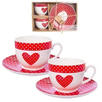 TECKA Porzellan-Herztasse mit Untertasse 280 ml 2 Stück