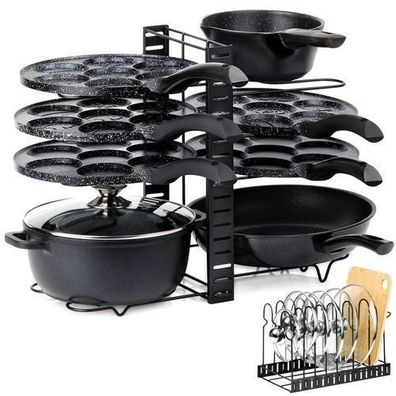 Schwarzer 2-in-1-Topf-, Pfannen- und Deckelhalter aus Metall