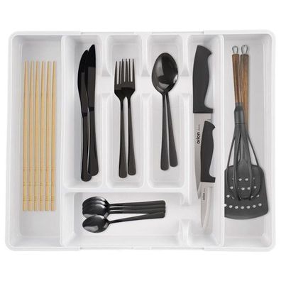 Besteckschubladeneinsatz, ausziehbar, weiß, 36,5 x 27,5-44 cm