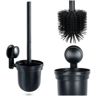 Silikon-Toilettenbürste mit Behälter, hängend, schwarz, 35 cm