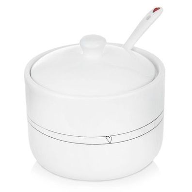 Weiße Keramik-Zuckerdose mit Löffel, Herz, 300 ml