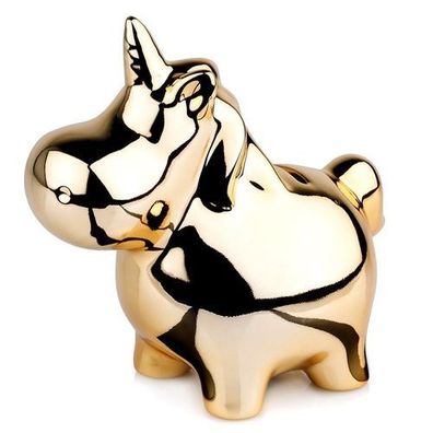 Spardose aus Keramik, goldfarbene Spiegeloptik, 18 x 10,5 cm