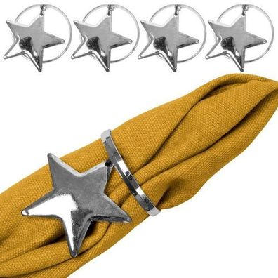 Serviettenringe aus Metall, silberne Sterne, 4 cm, 4 Stück