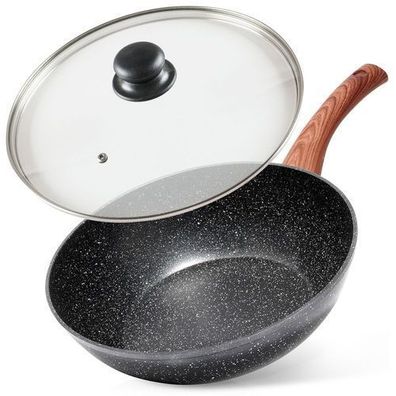 Granit-Wokpfanne mit Glasdeckel BLACK&WOOD 28 cm