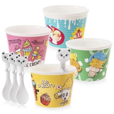 Eisbecher mit Löffeln, 4 Stück