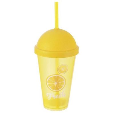 Plastikbecher mit Deckel und Strohhalm, 450 ml