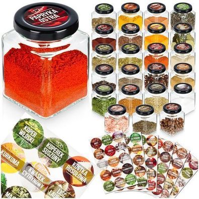 Gewürzbehälter aus Glas, 100 ml, 24 Stück + 90 Aufkleber
