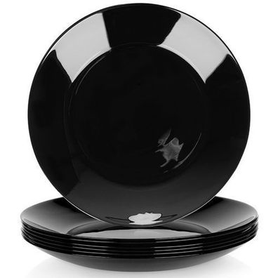 Schwarze, flache Speiseteller aus Glas, 25,5 cm, 6 Stück