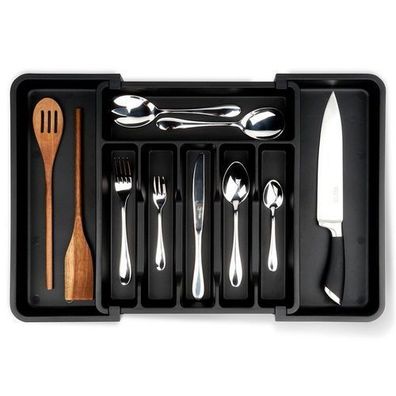Schwarzer, ausziehbarer Besteckschubladeneinsatz 33-56,5 x 37,5 cm