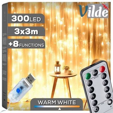 Lichtvorhang mit Fernbedienung, 300 LEDs, 3 m