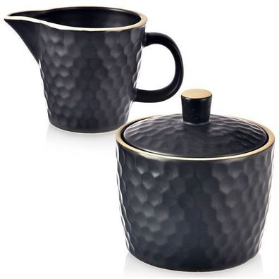 Zuckerdose und Milchkännchen Keramik schwarz TEA TIME 100 ml / 320 ml 2 Stück