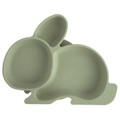 Silikonteller für Kinder, unterteilt, grünes Hasenmotiv, 23 x 18,5 x 3,5 cm