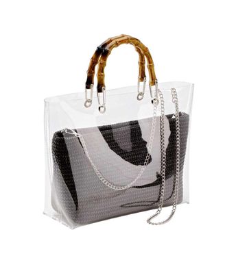 2-in-1-Tasche m. Bambusgriffen, schwarz