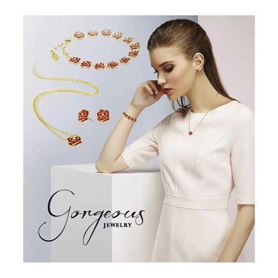 Marken-Schmuck-Set „Wilde Rose“, rot-goldfarben