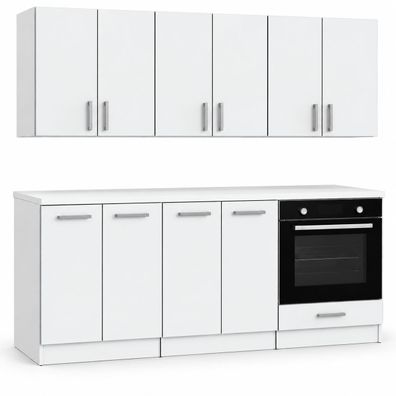 ROE Furniture Küchenzeile 180 cm Weiß matt ohne Arbeitsplatte 6 Schränke