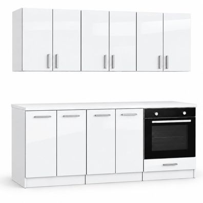 ROE Furniture Küchenzeile 180 cm Weiß Hochglanz ohne Arbeitsplatte 6 Schränke