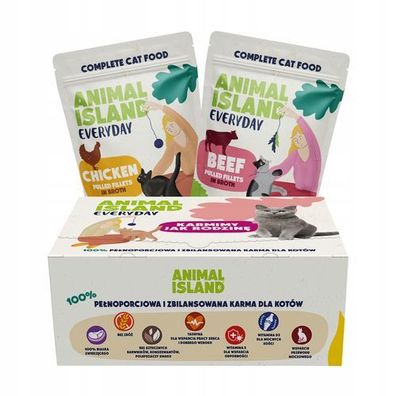 ANIMAL ISLAND Nassfutter für Katzen, Rind/Huhn, 80 x 85 g