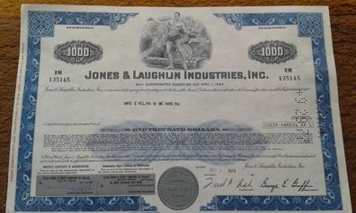 Aktie Jones & Laughlin Insitries Aktie historisches Wertpapier blau entwertet