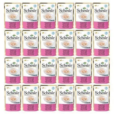 Schesir Nassfutter für Katzen, 24 x 50 g, Hühnerfilets mit Schinken