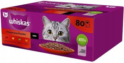 Whiskas Nassfutter für Katzen, Soßenbeutel, Geflügel/Lamm/Rind/Huhn 80 x 85 g