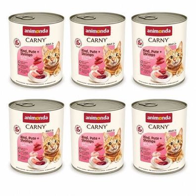 Animonda Carny Adult – Nassfutter für Katzen mit Rind, Pute und Garnelen, 6 × 800 g